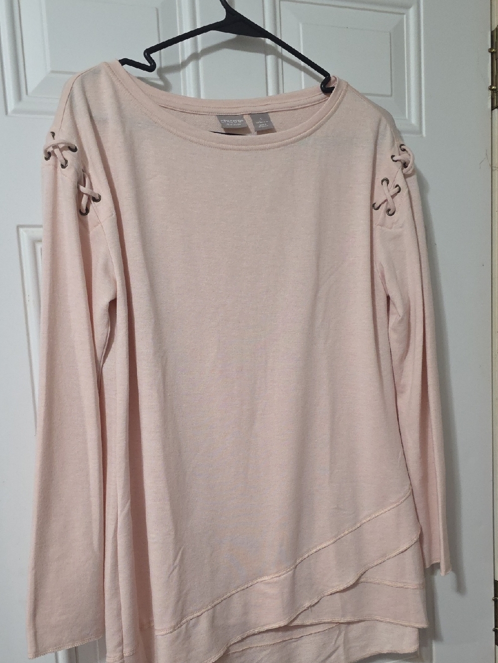 Chico's Blush Pink Lace-Up Shoulder Long Sleeve Tee